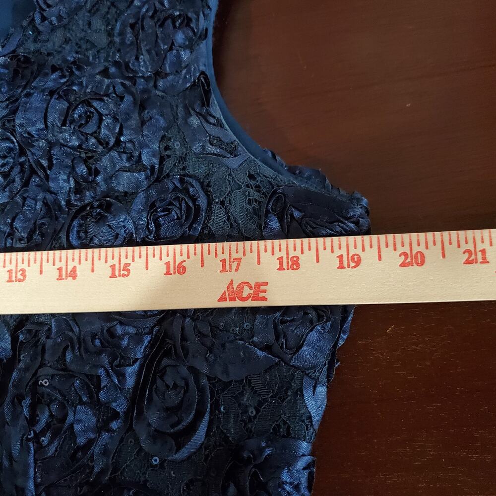 Alex Evenings Rosette Lace Sequin V-Neck Dress Size 12 Blue Wedding Formal Party - Picture 9 of 12